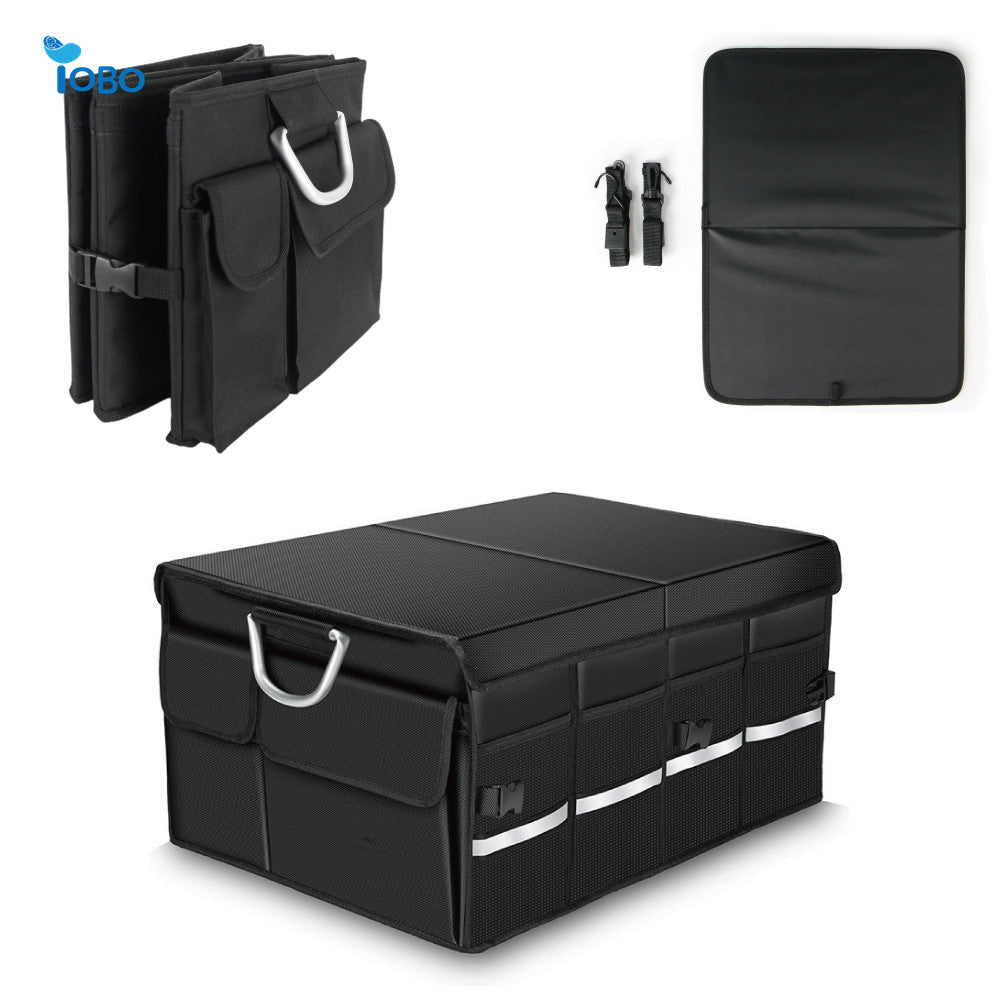 Collapsible Reflective Stripe Expandable Large Capacity Waterproof Car Trunk Organizer With Cover - Delicate Leather