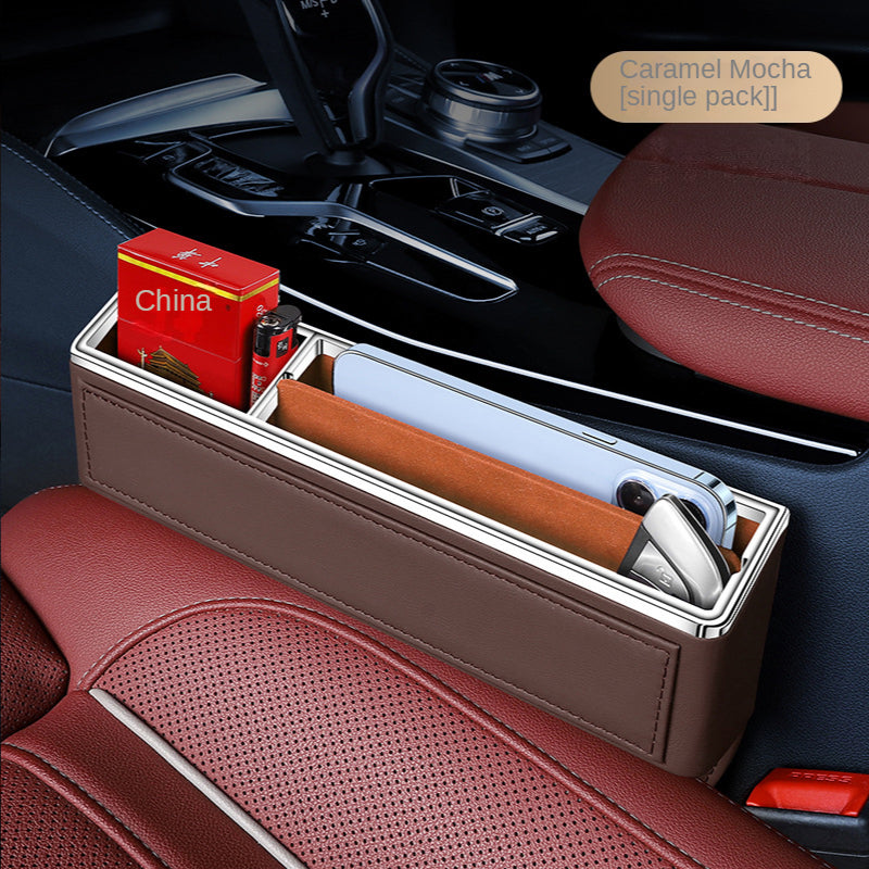 Car Seat Organizer Crevice Storage Box, Car Organizer Gap Slit Filler Holder for Wallet, Phone, and Other Accessories - Delicate Leather