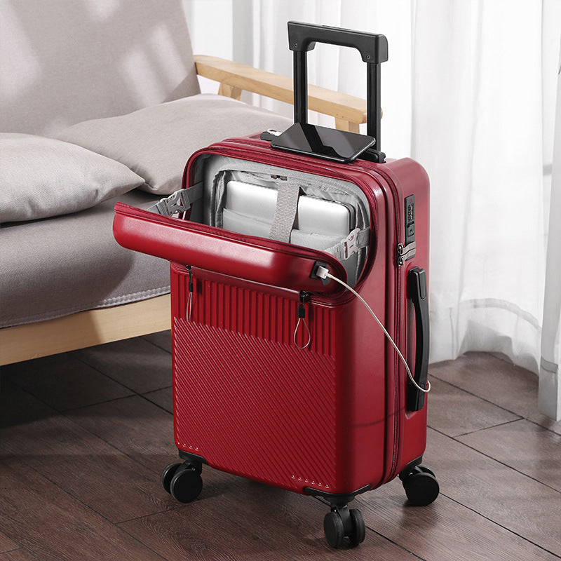 Factory Direct Business Travel Luggage with USB Charging and Cup Holder - Delicate Leather