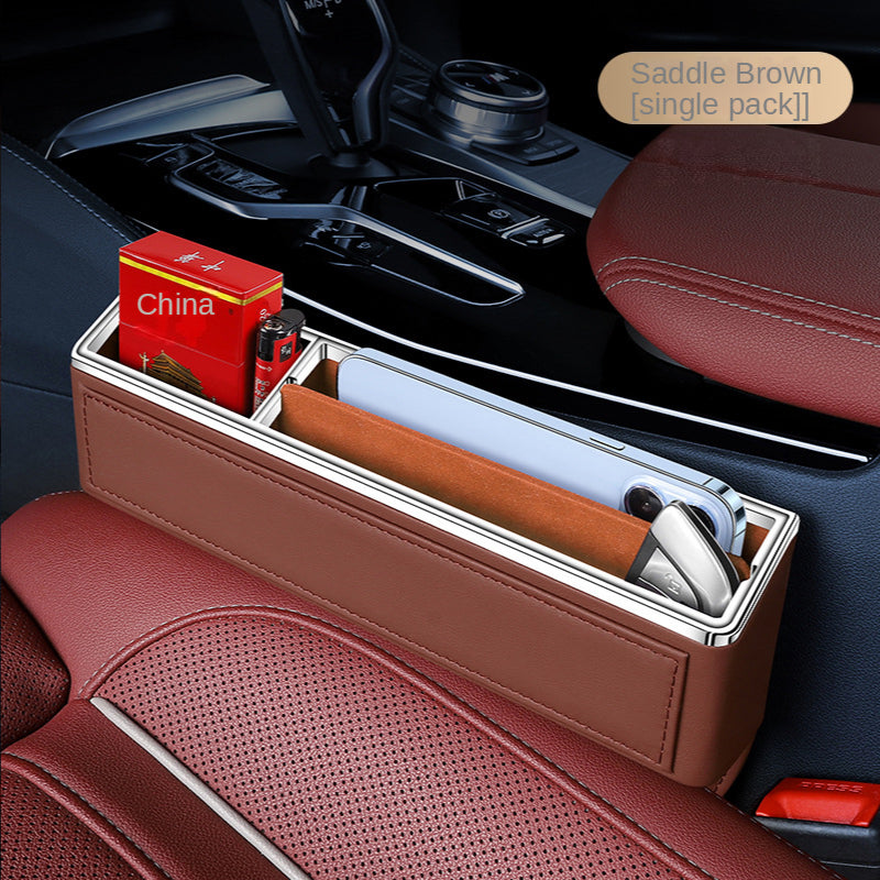 Car Seat Organizer Crevice Storage Box, Car Organizer Gap Slit Filler Holder for Wallet, Phone, and Other Accessories - Delicate Leather