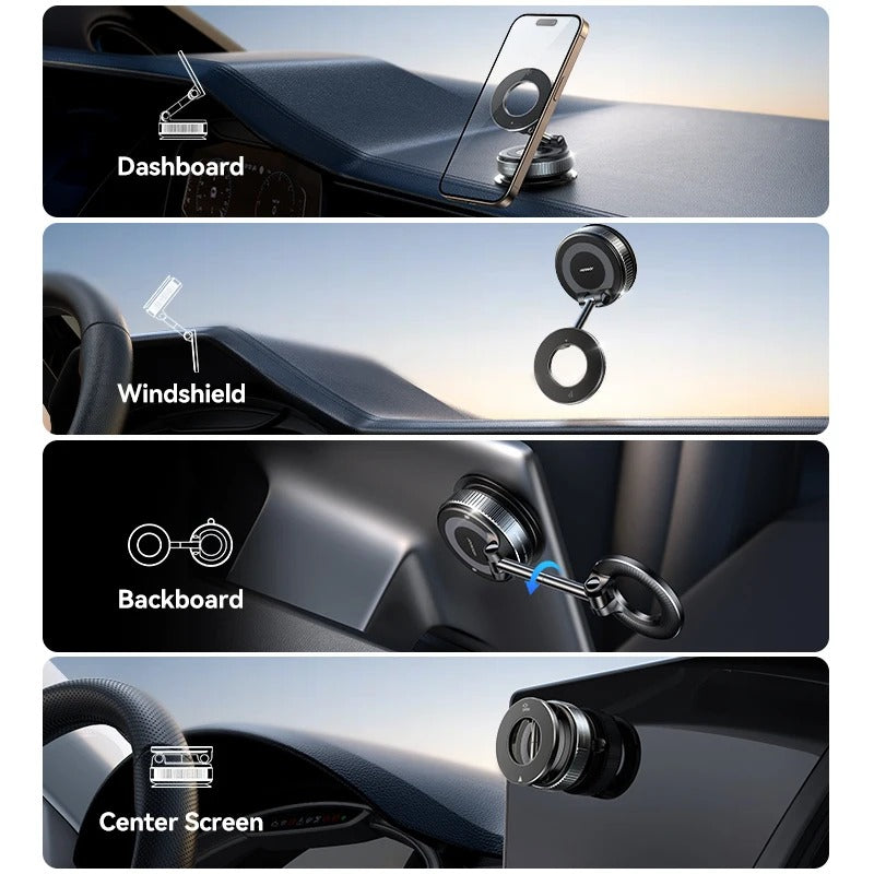 Magnetic Car Phone Holder – 360° Rotatable Suction Cup Mount for Windshield & Dashboard (4.7"–7.0") - Delicate Leather