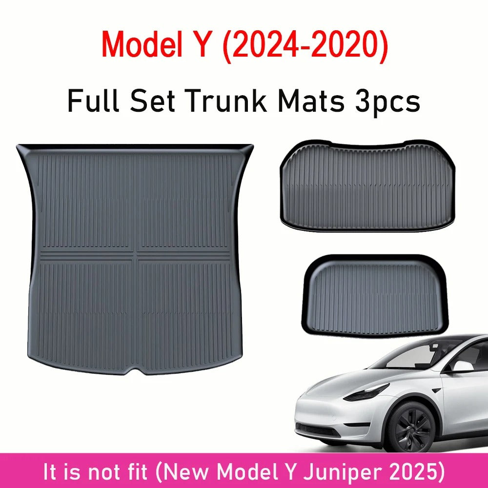 TPE Floor & Trunk Mats Set for Tesla Model Y 2021–2025 & Model 3 Highland – Waterproof, Anti-Slip Liner - Delicate Leather