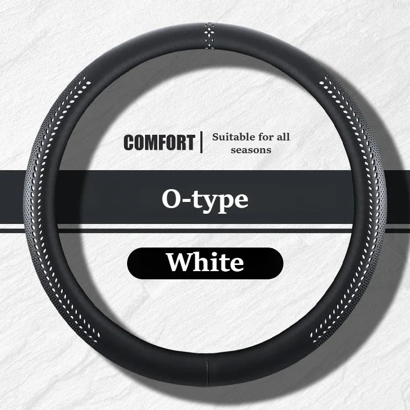 Universal Nappa Leather Steering Wheel Cover 38cm – O-Type, D-Type & Double D Non-Slip Car Steering Wheel Protector - Delicate Leather
