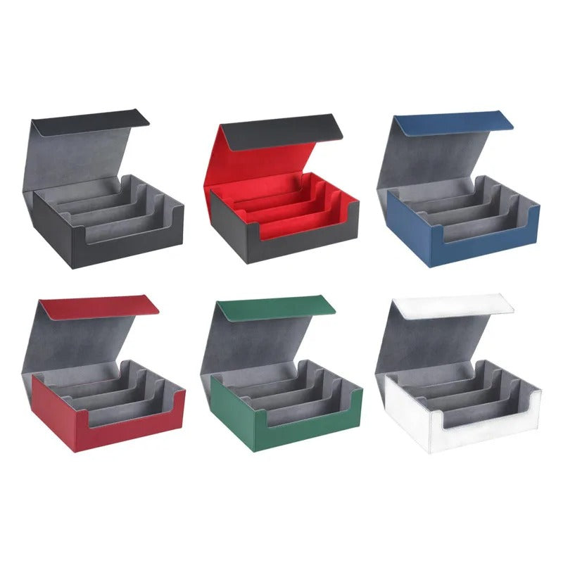 Magnetic Suction Three-Row Card Box - Checkered Leather Game Card Storage Box, Multiple Colors Available - Delicate Leather