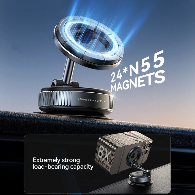 Magnetic Car Phone Holder – 360° Rotatable Suction Cup Mount for Windshield & Dashboard (4.7"–7.0") - Delicate Leather
