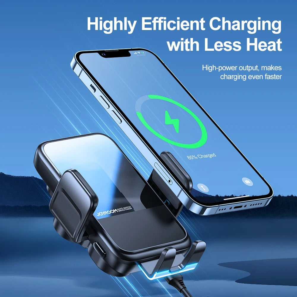 Wireless Charging Car Phone Holder - 15W Fast Charging Auto-Clamping Car Charger - Delicate Leather