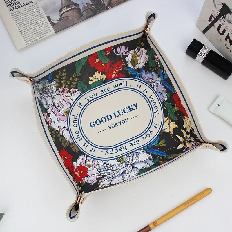 PU Leather Folding Storage Box - Leather Organizer Storage Box, Desktop Storage Key Tray, Dice Coin Jewelry Home Decoration - Delicate Leather