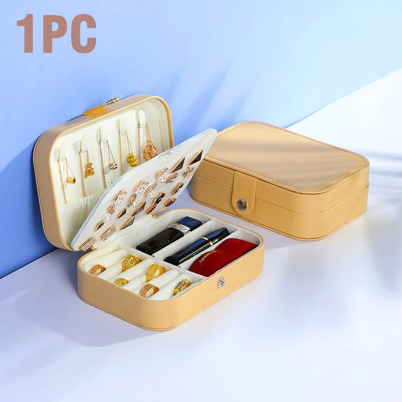 Double Layer PU Leather Portable Travel Jewelry Box - Storage Organizer Packaging Case for Earrings, Rings, Necklaces - Delicate Leather