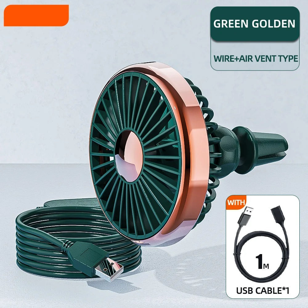 12–24V Mini Car Air Outlet Fan with LED Lighting – USB Powered, 360° Rotating, 3-Speed Cooling Fan for Car, Office & Home Use - Delicate Leather