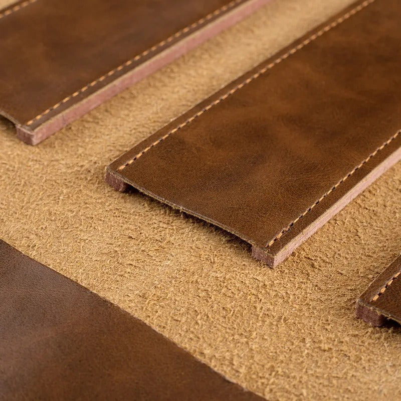 Portable Two-Layer Cowhide Chef Knife Roll Bag - Waterproof Leather Knife Storage Case with Handle - Delicate Leather