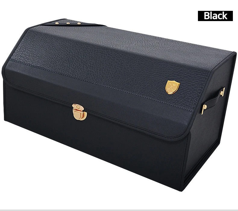 Stylish Leather Trunk Organizer – Custom Emblem, Foldable Storage for Car - Delicate Leather