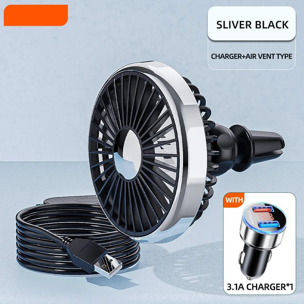 12–24V Mini Car Air Outlet Fan with LED Lighting – USB Powered, 360° Rotating, 3-Speed Cooling Fan for Car, Office & Home Use - Delicate Leather