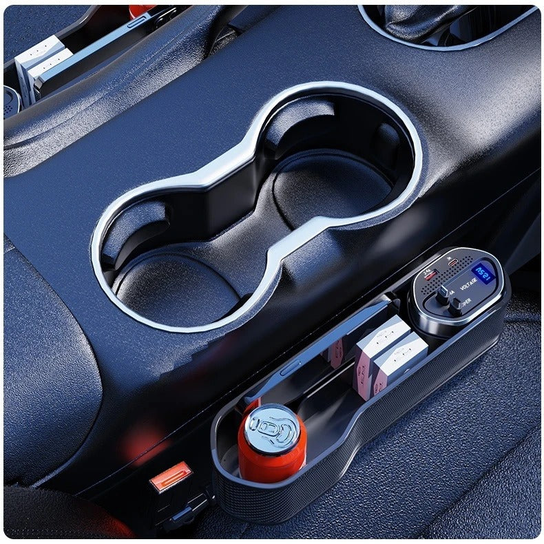 Front Seat Side Storage Case with Wireless Charger 10W Console Pocket USB Type-C Seat Gap Filler Organizer Car Interior Accessories - Delicate Leather