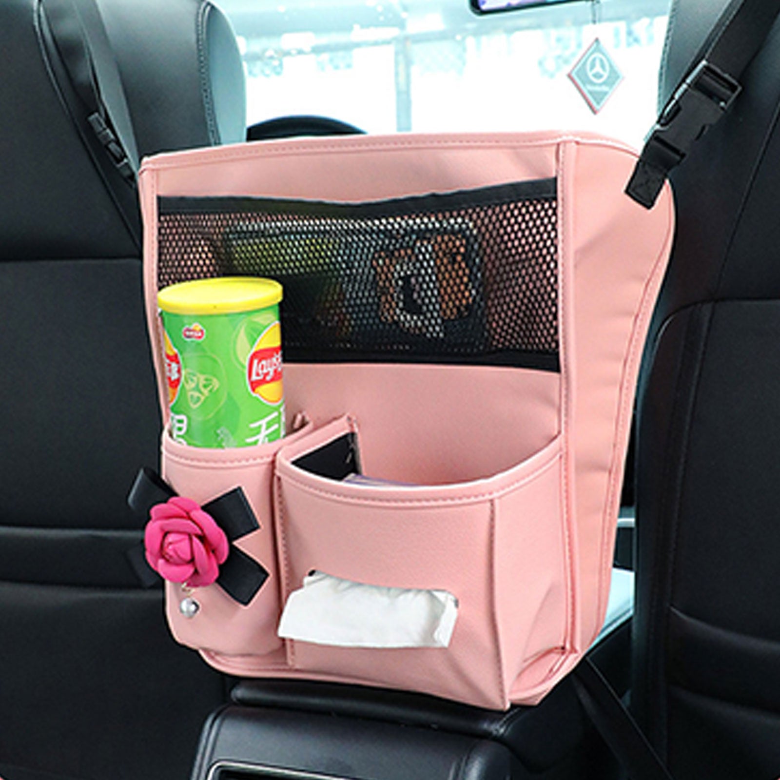 Leather Car Storage Bag - Interior Auto Seat Middle Box Organizer - Delicate Leather