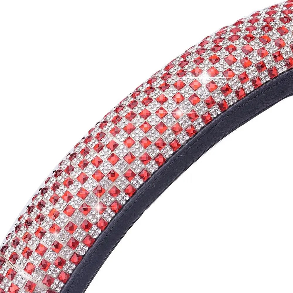Luxury 3D Square Diamond Steering Wheel Cover – Ultra Bling Crystal PU Leather Fit for 37.5–38cm - Delicate Leather