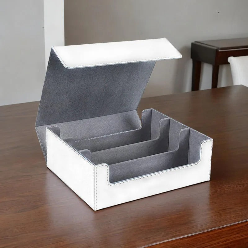 Magnetic Suction Three-Row Card Box - Checkered Leather Game Card Storage Box, Multiple Colors Available - Delicate Leather