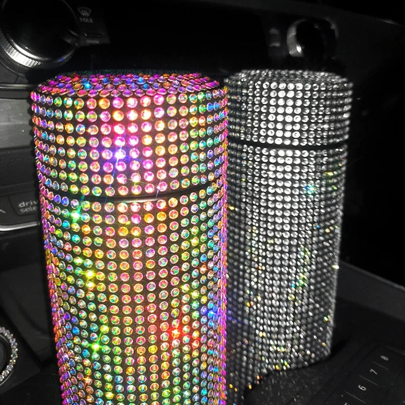 500ml Bling Rhinestone Thermos Bottle – Stainless Steel Vacuum Flask & Car Tumbler - Delicate Leather