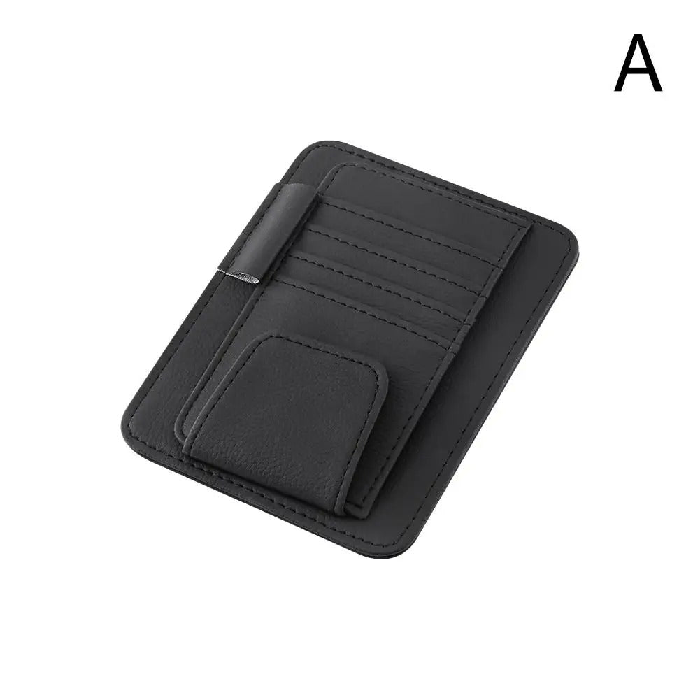Car Sun Visor Organizer - Multi-Pocket Business Card Storage Management - Sunglasses Holder Visor Accessories for Auto Interior - Delicate Leather