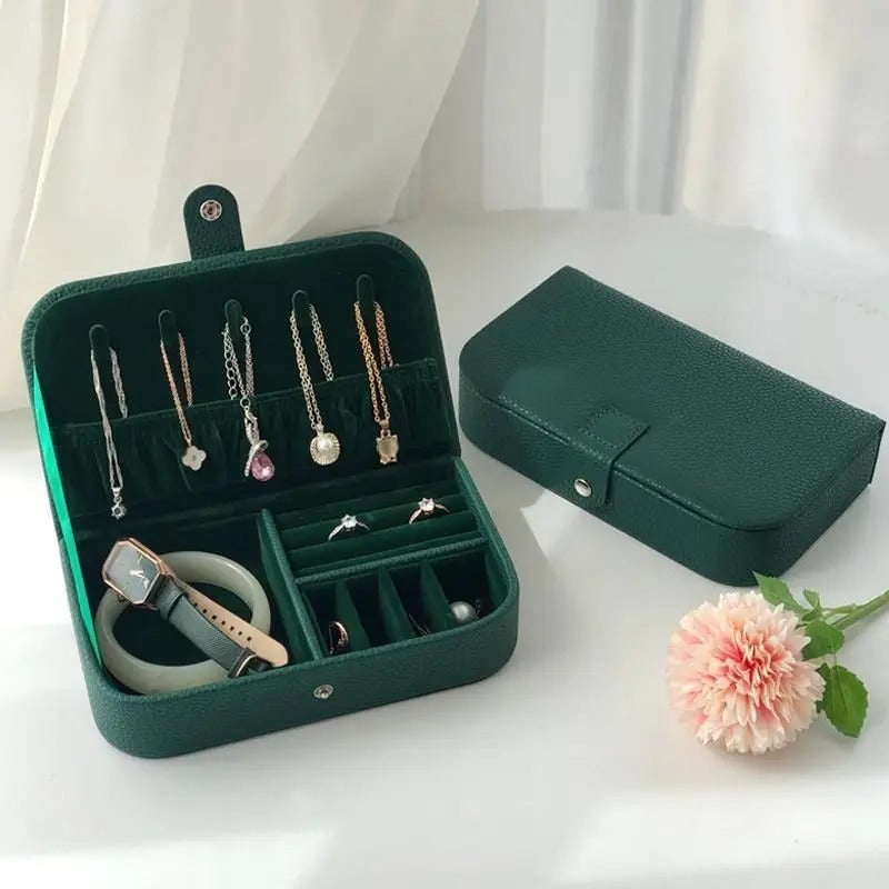 Jewelry Box - Portable Jewelry Organizer Travel Case Leather Earrings Necklace Ring Display Jewelry Storage Box