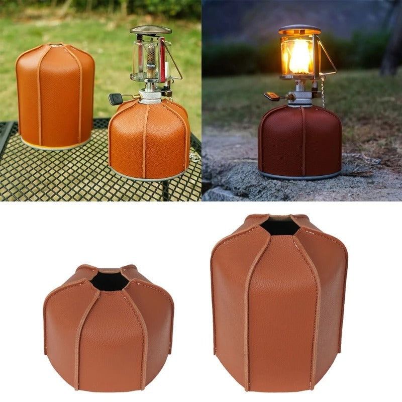 Durable PU Leather Gas Canister Protective Cover - Outdoor Camping Fuel Cylinder Storage Bag - Delicate Leather