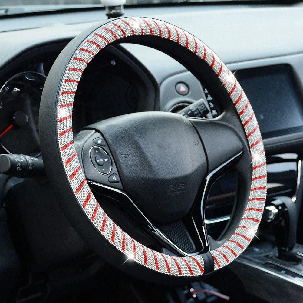 Luxury 3D Square Diamond Steering Wheel Cover – Ultra Bling Crystal PU Leather Fit for 37.5–38cm - Delicate Leather