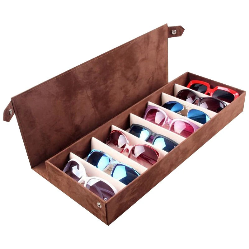 Sunglasses Organizer Box Multi-Slot Eyeglasses Storage Folding Portable Glasses Travel PU Leather Case Home Storage - Delicate Leather