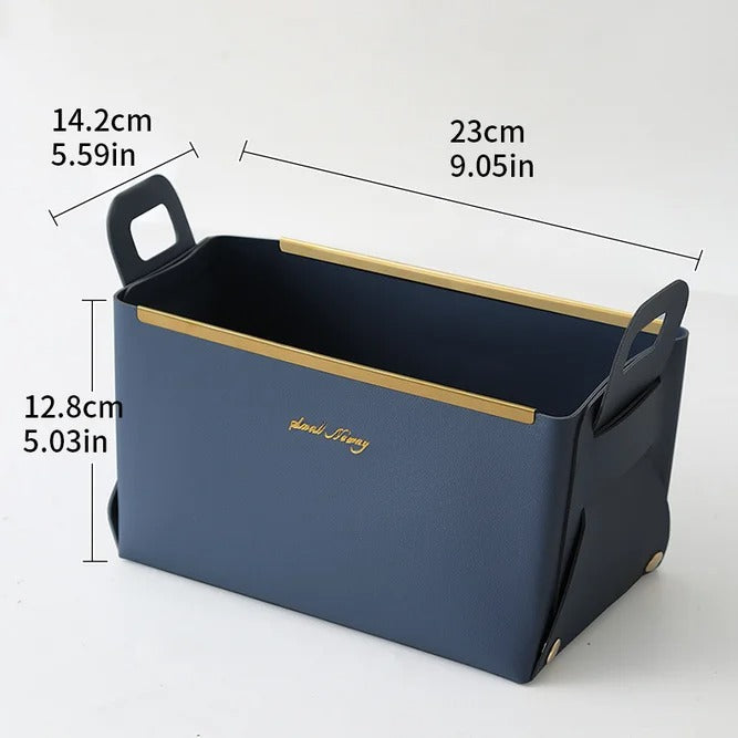 Desktop Finishing PU Leather Storage Box - Household Foldable Cosmetic Storage Basket with Handle, Sundry Key Coin Decorative Plate - Delicate Leather