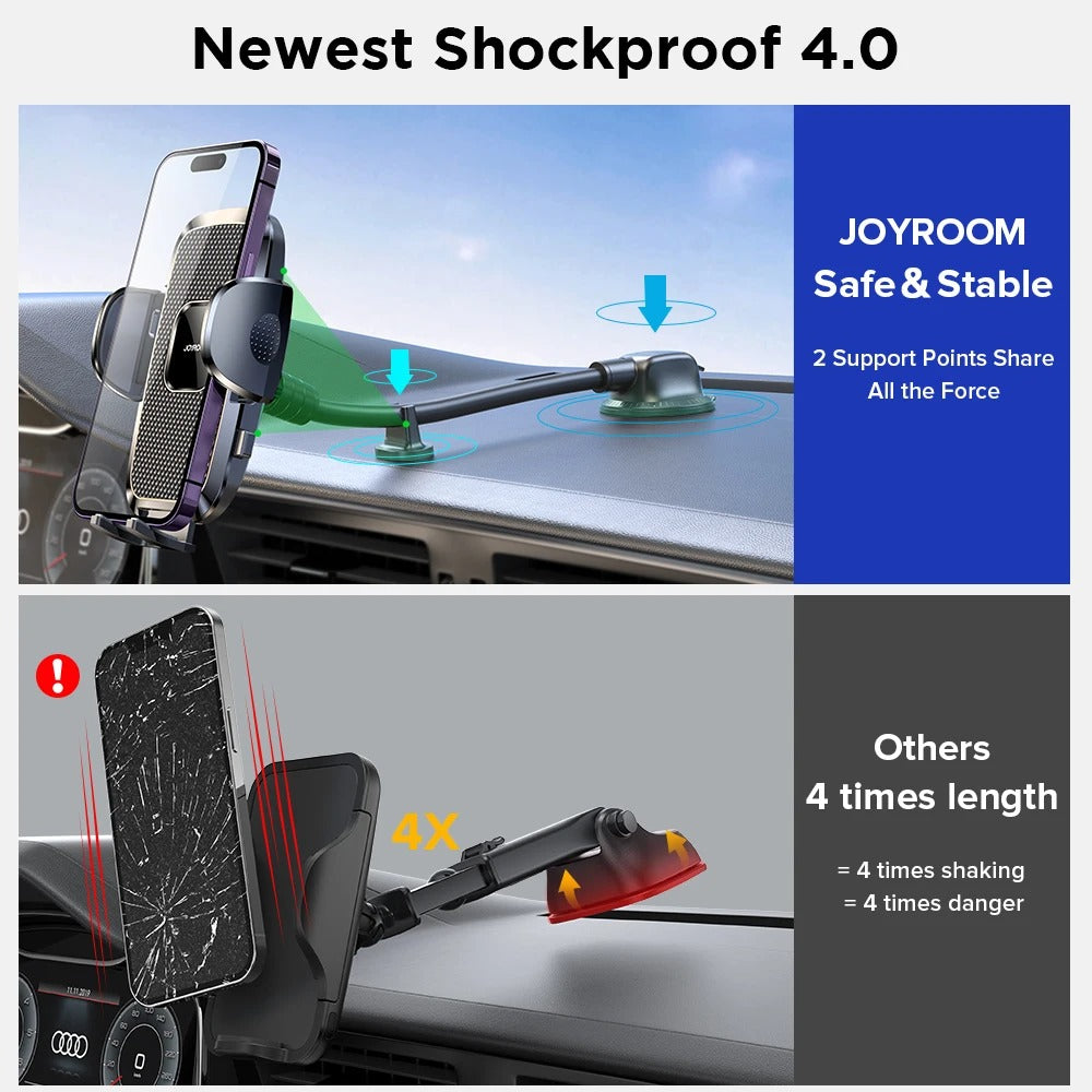 360° Dashboard Phone Holder for Car - 9in Flexible Long Arm, Universal Windshield & Air Vent Mount for All Mobile Phones - Delicate Leather