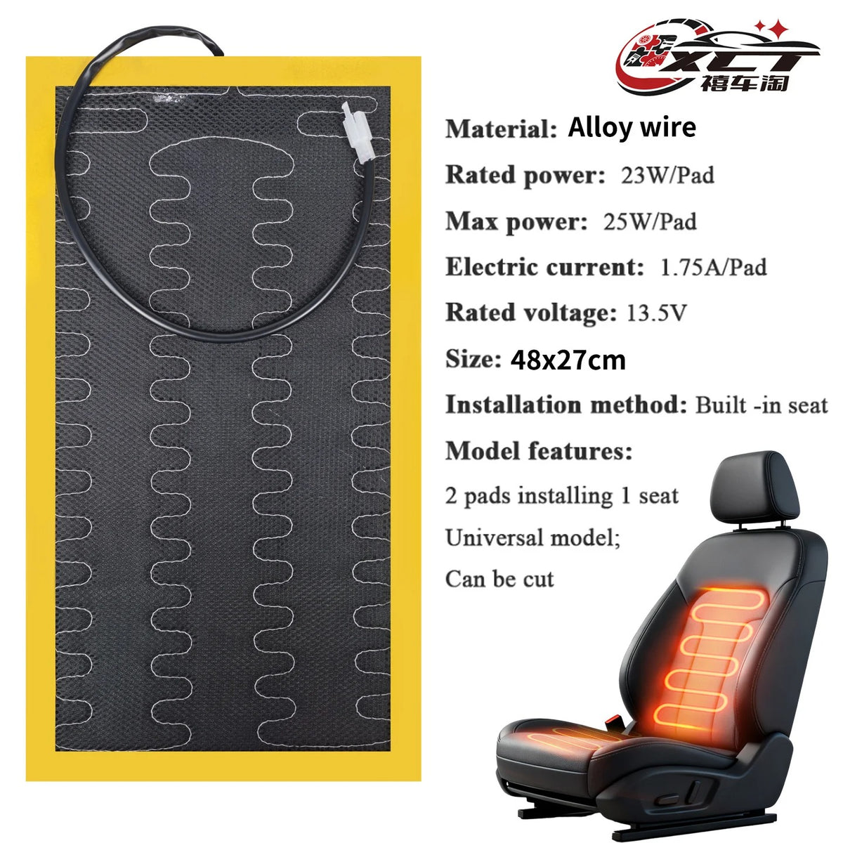 12V Car Seat Heater Kit – Built-In Heating Pads with Dual Control Round Switch - Delicate Leather