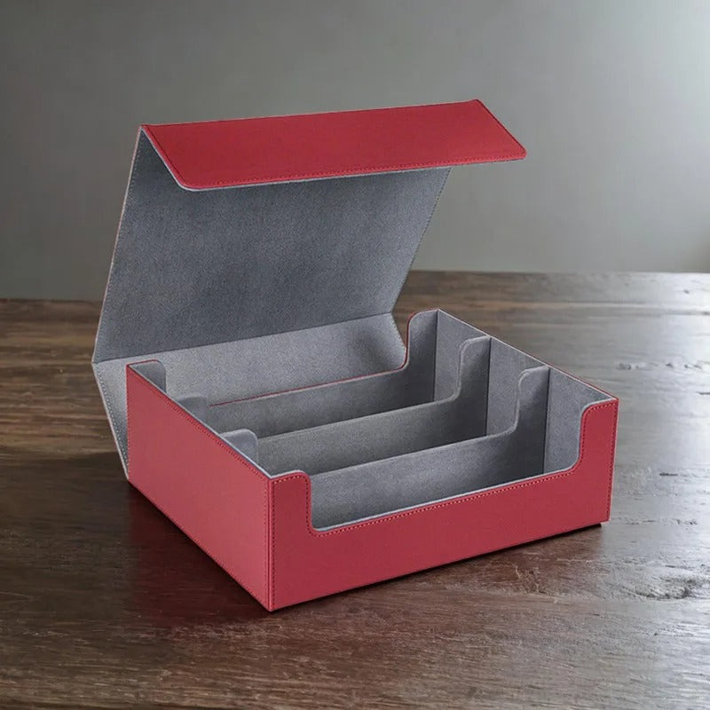 Magnetic Suction Three-Row Card Box - Checkered Leather Game Card Storage Box, Multiple Colors Available - Delicate Leather
