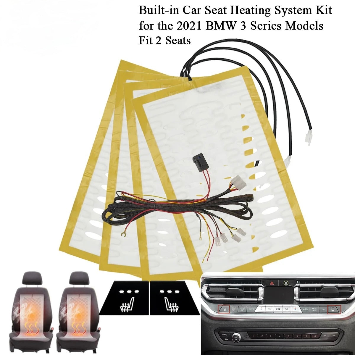 Built-In Car Seat Heater Kit for 2 Seats – Heating Pads with Control Switch Compatible with 2021 3 Series - Delicate Leather