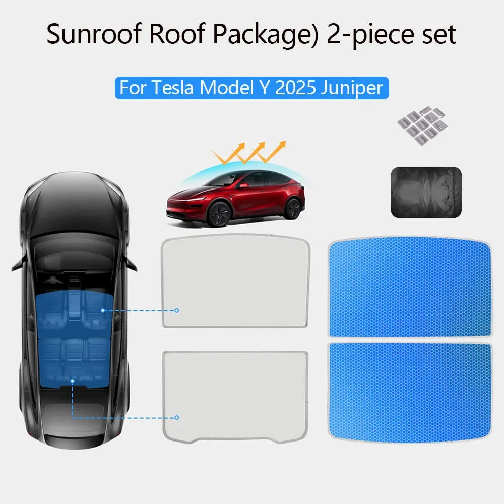 Glass Roof Sunshade for Tesla Model 3 Highland 2025 / Model Y 2020–2025 – UV Protection Mesh with Collapsible Frame - Delicate Leather
