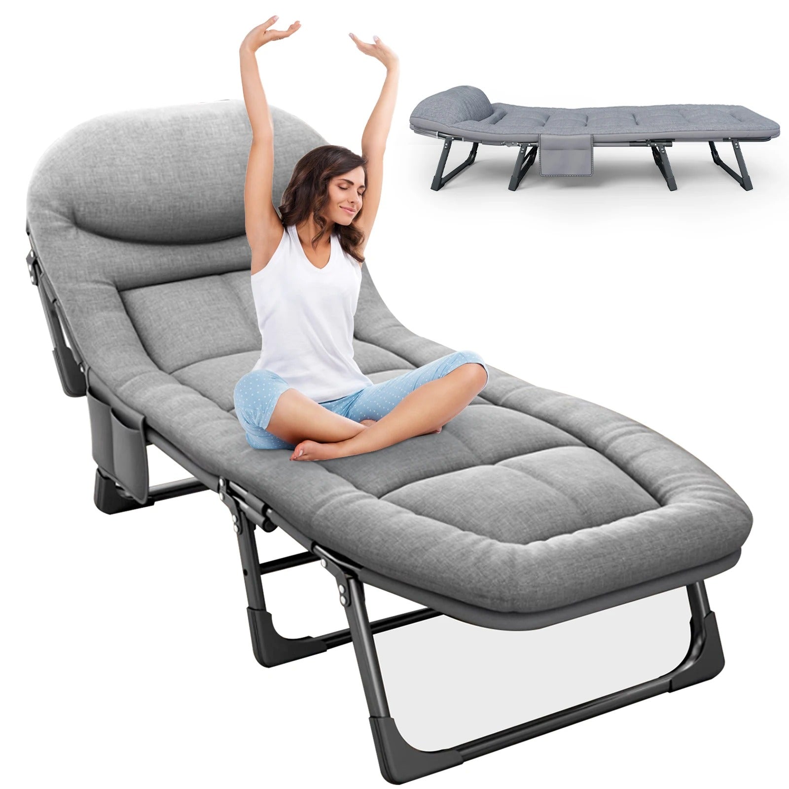 Folding Cot with Mattress and Pillow – Heavy-Duty Portable Bed for Camping & Indoor Use - Delicate Leather