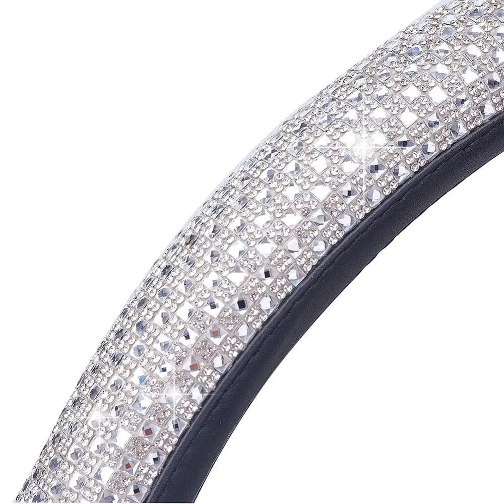 Luxury 3D Square Diamond Steering Wheel Cover – Ultra Bling Crystal PU Leather Fit for 37.5–38cm - Delicate Leather