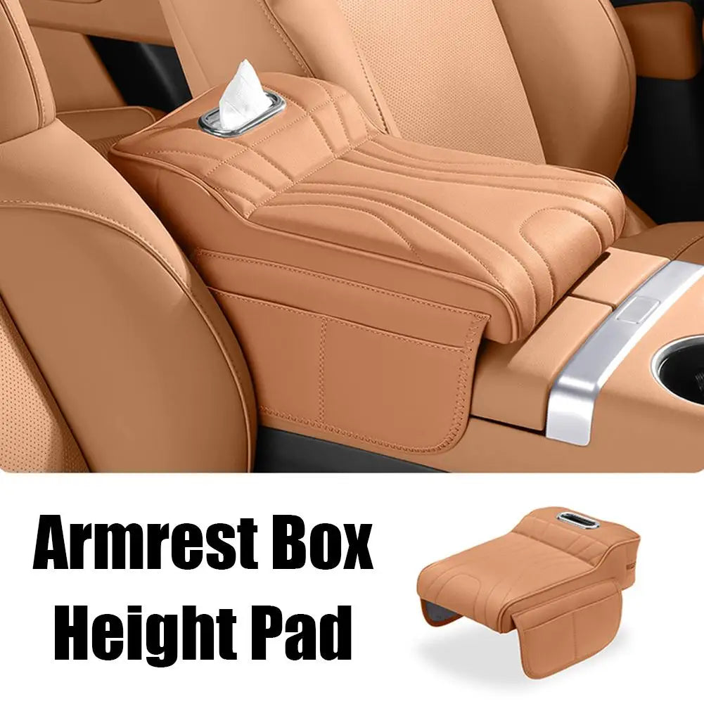 Universal Car Armrest Booster Pad – Memory Foam Armrest Cushion with Storage Pocket, Leather Protective Cover - Delicate Leather