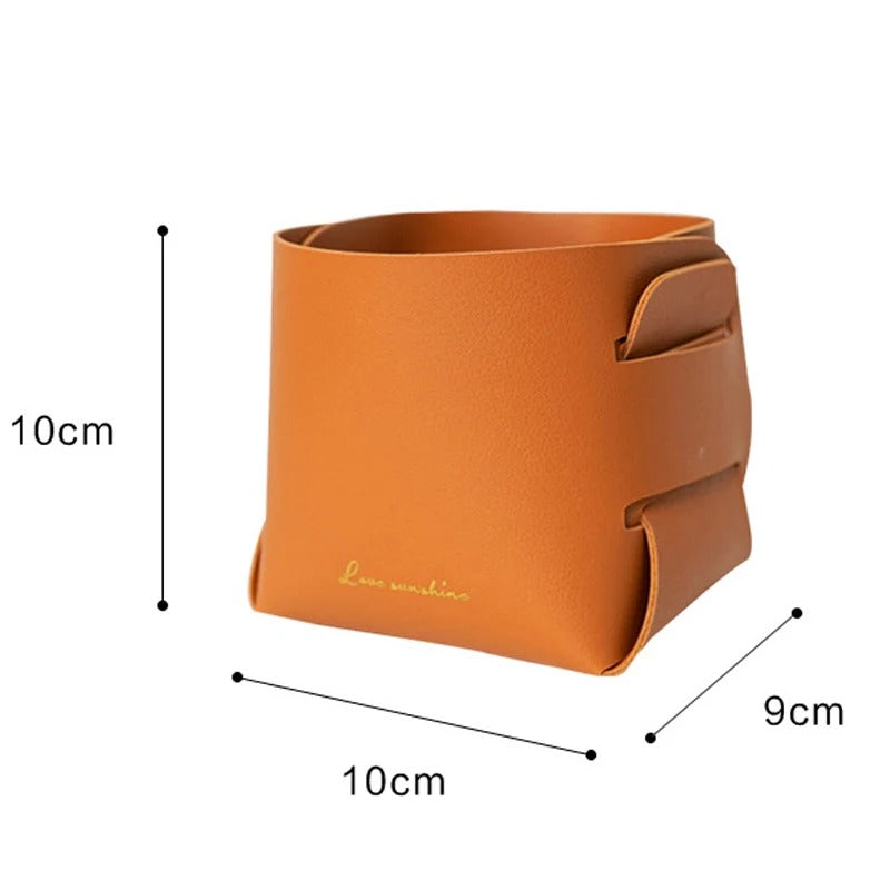 Folding Desktop Leather Storage Box Nordic PU Storage Tray - Delicate Leather