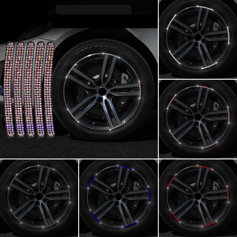 20Pcs Bling Rhinestone Car Tire Rim Stickers – Reflective Safety Warning Strips & Wheel Hub Decoration for Women