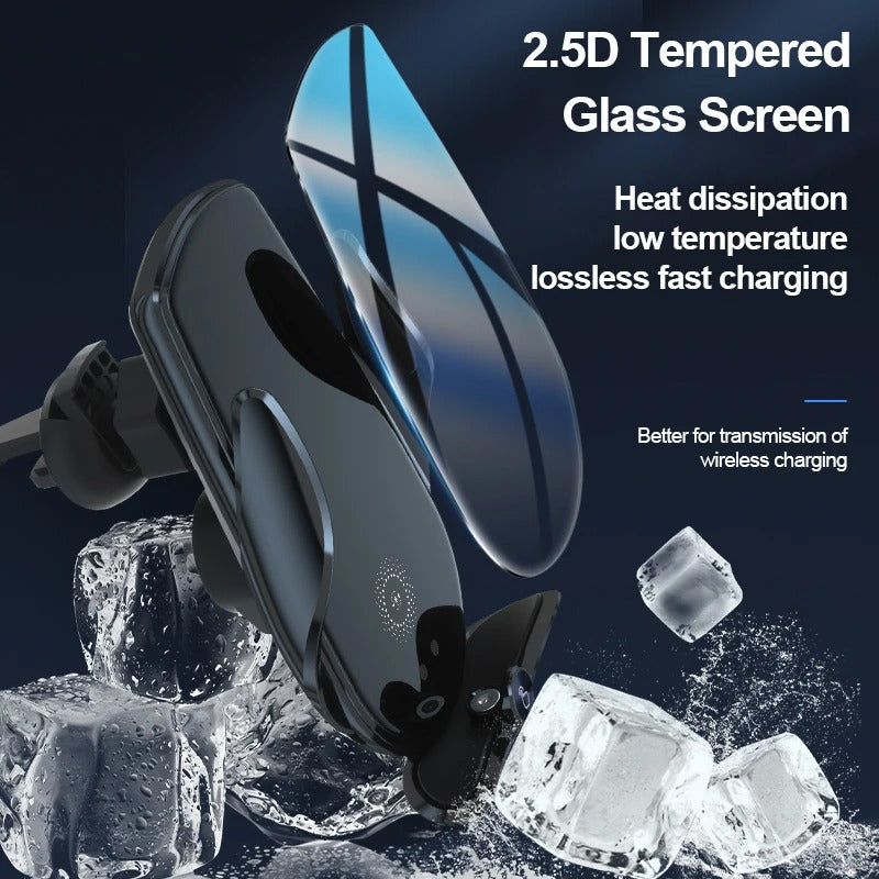 Universal Car Cell Phone Holder Bracket 15W Wireless Charging Handsfree Phone Holder for Dashboard, Windshield, Vent - Delicate Leather