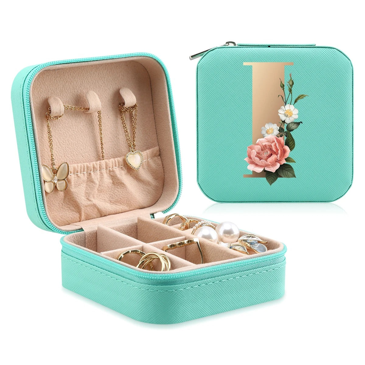 A-Z Letter Portable Mini Jewelry Storage Box - Delicate Leather