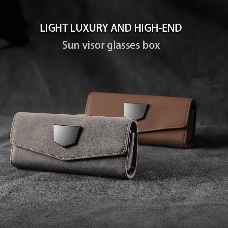 Car Glasses Holder - Sun Visor Case Storage Box - Delicate Leather