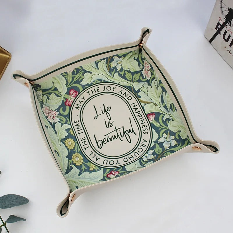 PU Leather Folding Storage Box - Leather Organizer Storage Box, Desktop Storage Key Tray, Dice Coin Jewelry Home Decoration - Delicate Leather