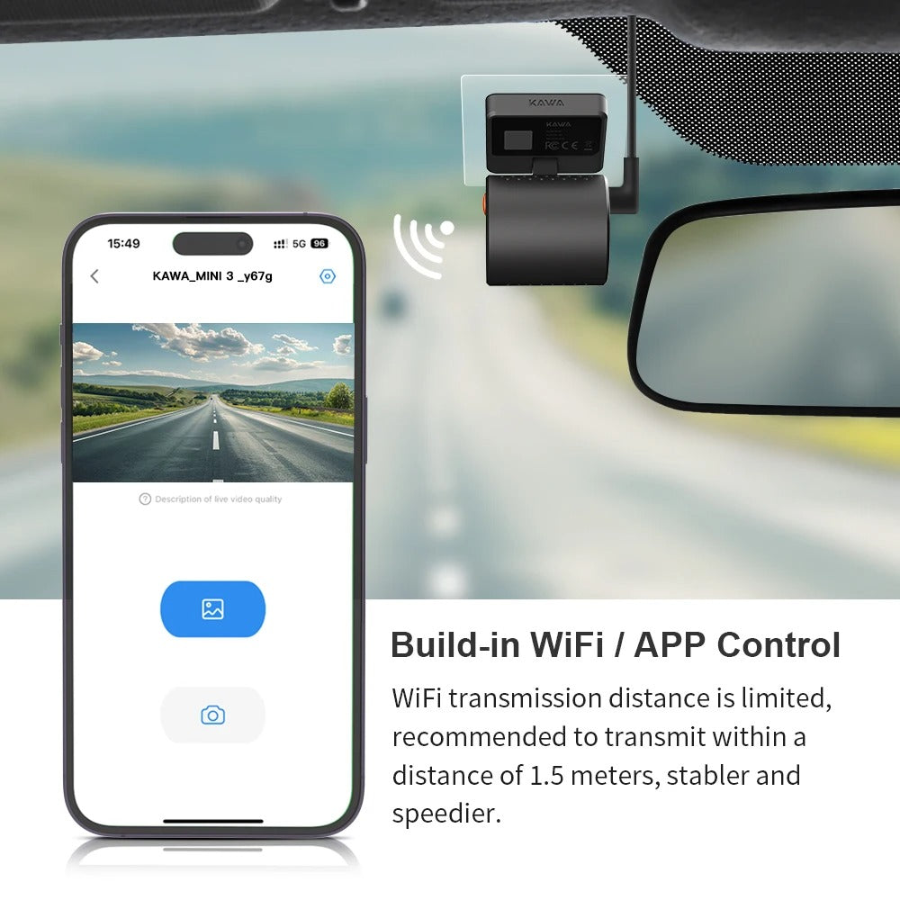 MINI 3 2K Dash Camera for Cars - WiFi, Voice Control, Night Vision, Emergency Recording DVR - Delicate Leather