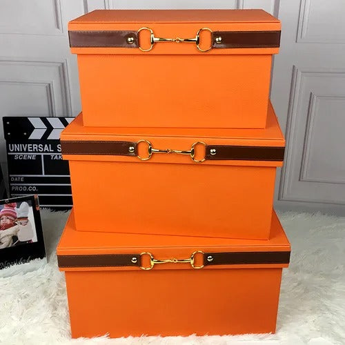Luxury PU Leather Orange Storage Bins - Delicate Leather