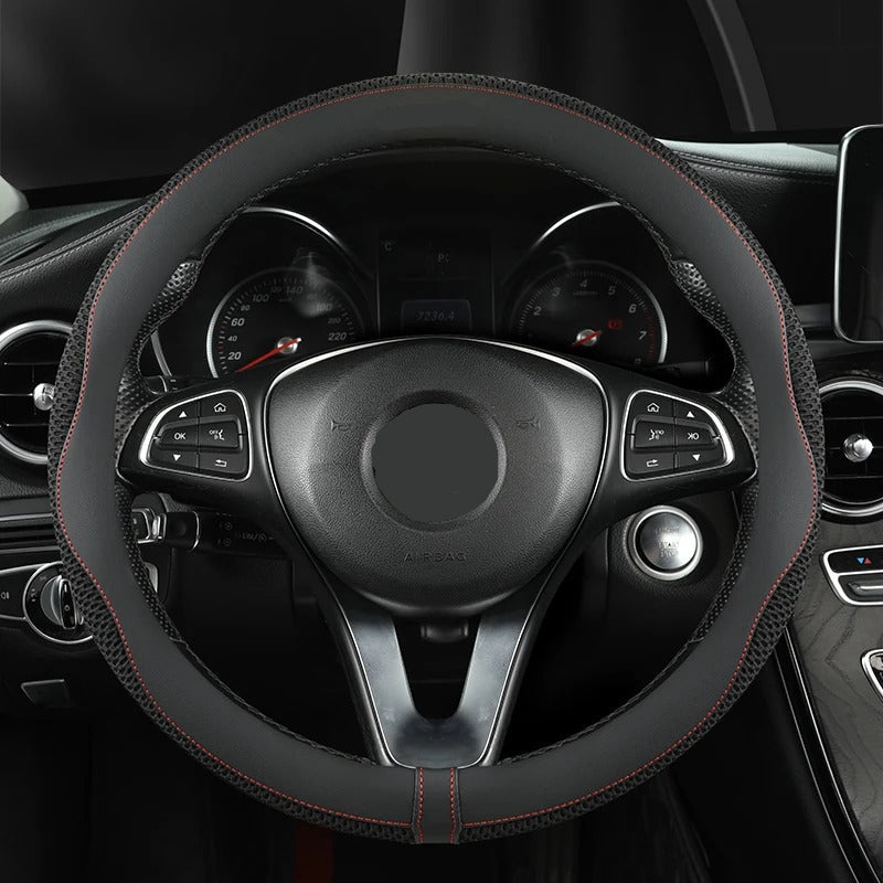 PU Leather Ice Net Steering Wheel Cover – Ventilated, Anti-Slip & Comfortable Grip - Delicate Leather