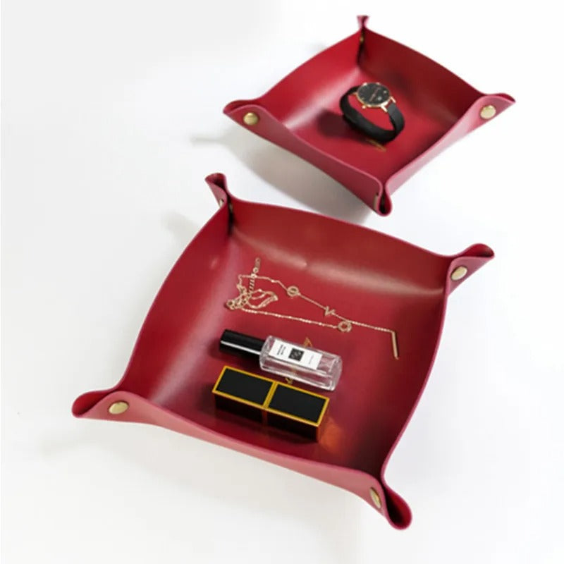 Desktop Storage Tray Leather Key Plate Home Decoration Dice Tray Key Wallet Coins PU Leather Folding Storage Box - Delicate Leather