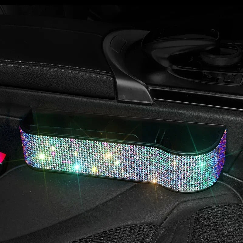 Shiny Diamond Car Seat Gap Filler & Organizer – Stylish Storage Box with Cup Holder, Gift For Mother's Day 2025 - Delicate Leather