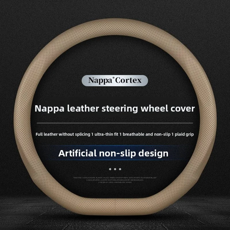 Ultra-Thin Nappa Leather Steering Wheel Cover – Universal Anti-Slip All-Season Grip - Delicate Leather