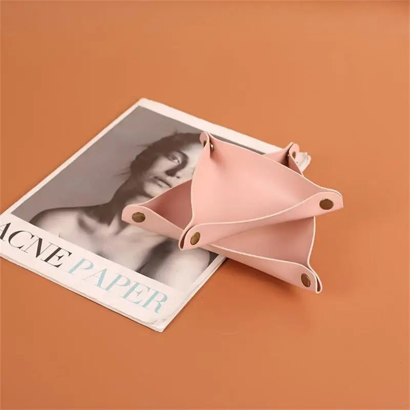 Leather Storage Box, Cosmetics Remote Control Pen Key Basket, Desktop Sundries Storage, Home Organization - Delicate Leather