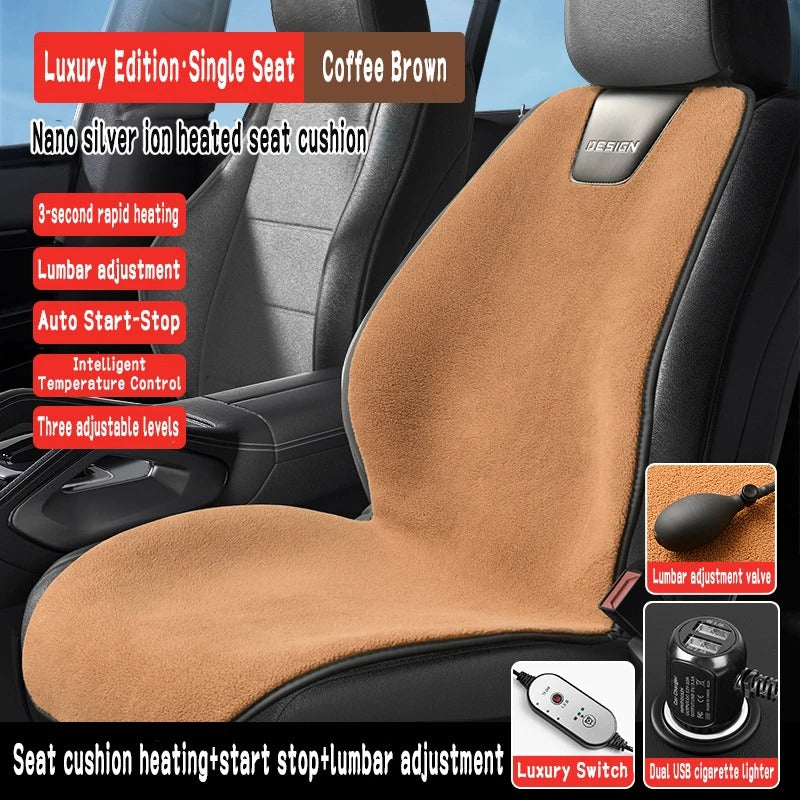 12V Universal Heated Car Seat Cushion – Winter Warmer with 3 Heat Levels, Non-Slip Heating Pad, Imitation Cashmere Fabric 120×45 cm - Delicate Leather