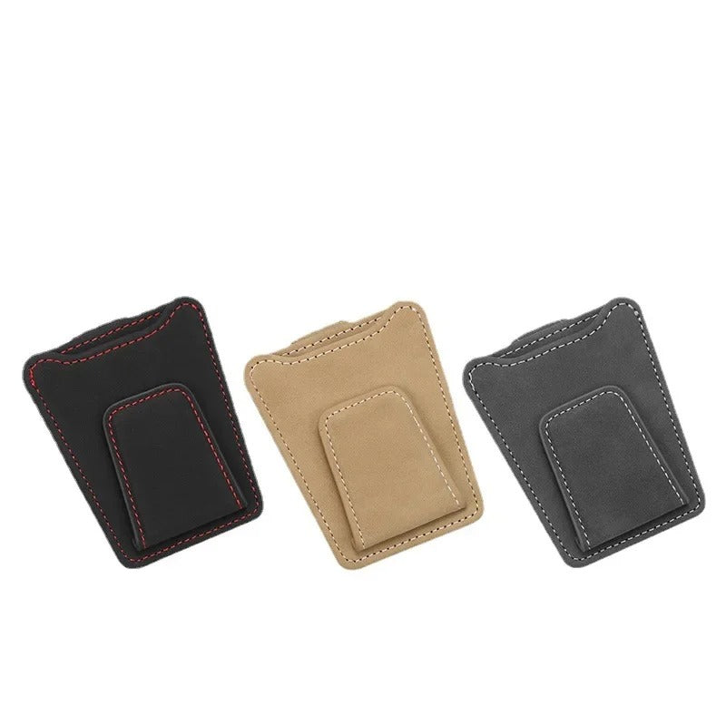 Suede Leather Car Glasses Holder Auto Sun Visor Sunglasses Clip Card Ticket Organizer Universal Multi-Function Car Accessories - Delicate Leather